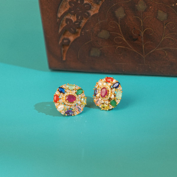 CZ Navaratna Earrings 113511