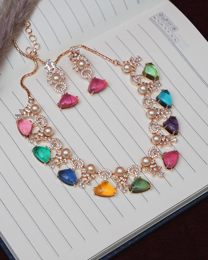 Multicolor CZ-Style Floral Necklace Set 111907