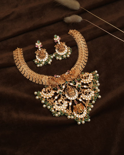 Antique Neckset with White Kundan srtones  112910