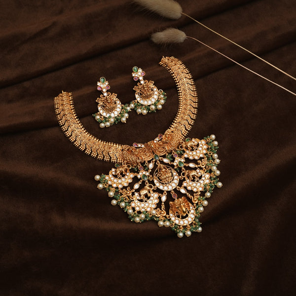 Antique Neckset with White Kundan srtones  112910