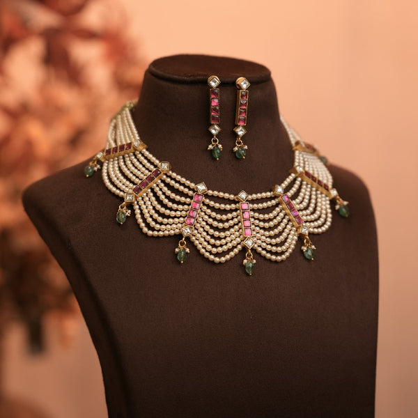Pearl Kundan Neck set 110862